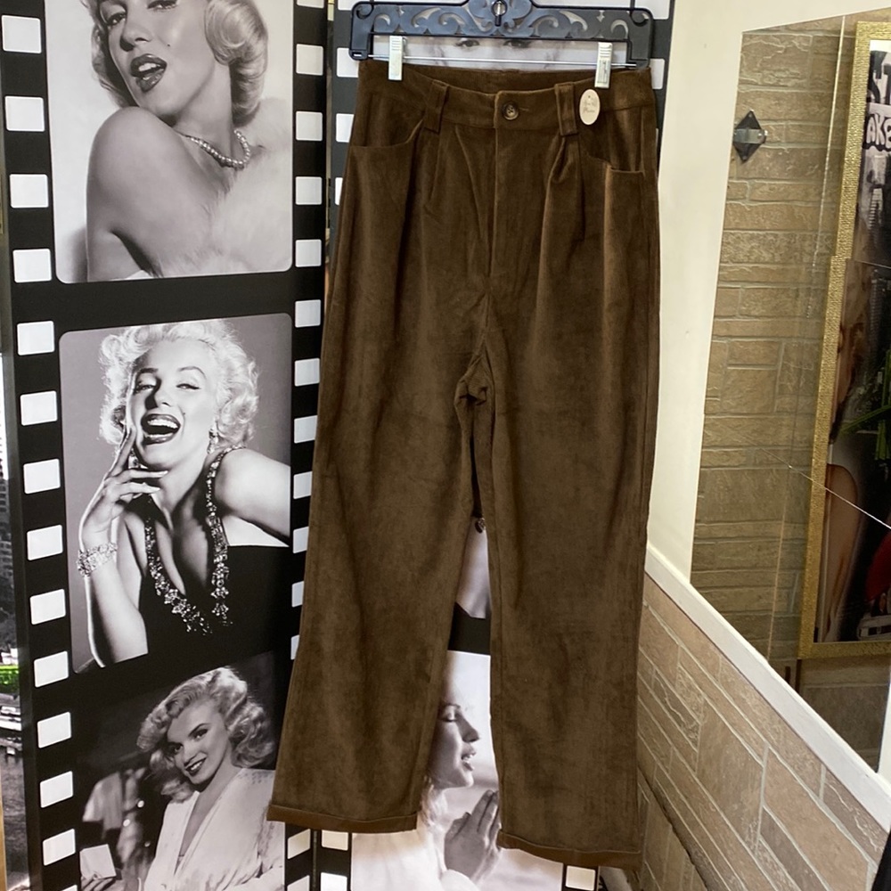 Brown Cuff Leg Corduroy Slacks